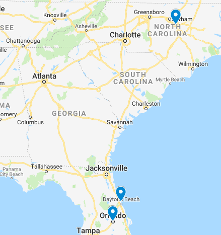 Our Locations in Raleigh, North Carolina and Orlando and Ormond Beach, Florida
